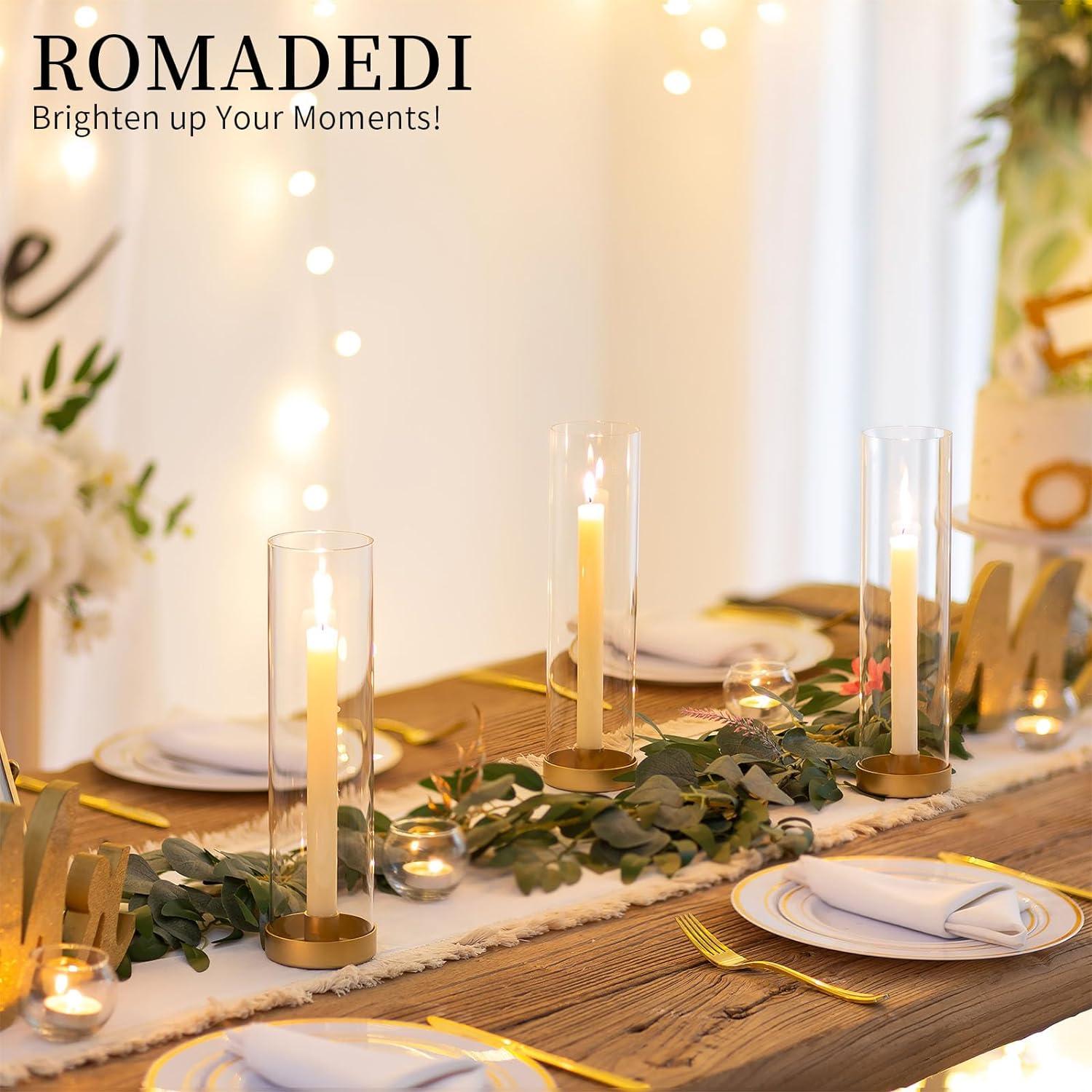 Gold Kerzenständer Set Glaszylinder Metall für Spitzkerzen Hochzeit