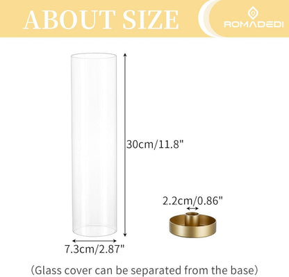 Romadedi Gold Kerzenständer Set - 2er Metall Kerzenhalter mit Glaszylinder