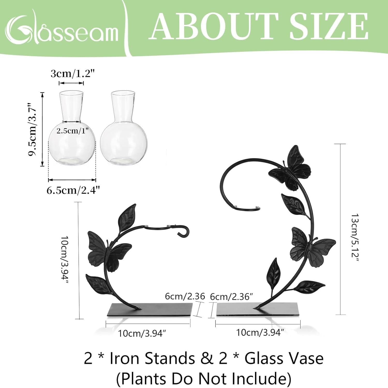 Hydroponik Glasvasen Schwarz 2er Set Metallrahmen Wohnaccessoire