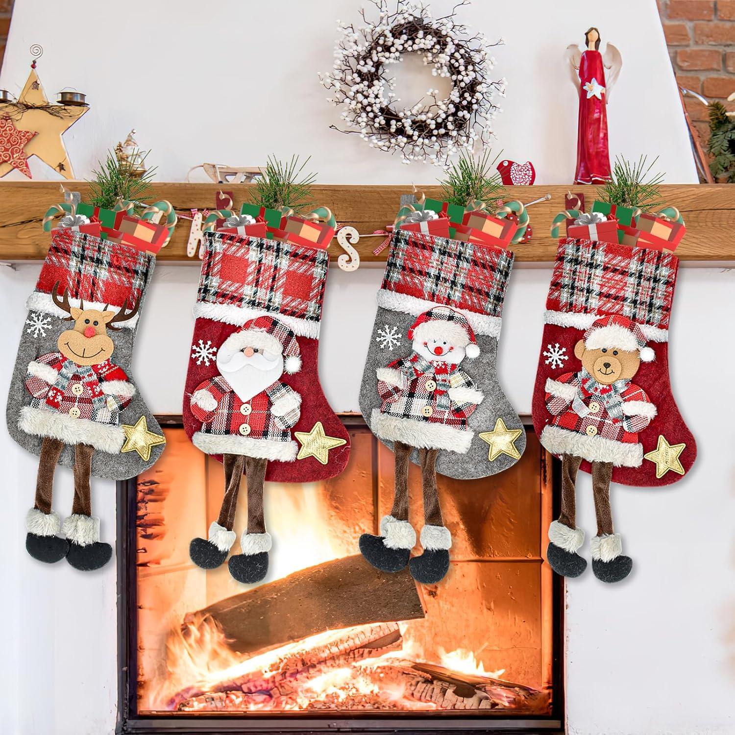 4er Set 3D Weihnachtsstrümpfe Festliche Deko Nikolausstrümpfe 34cm