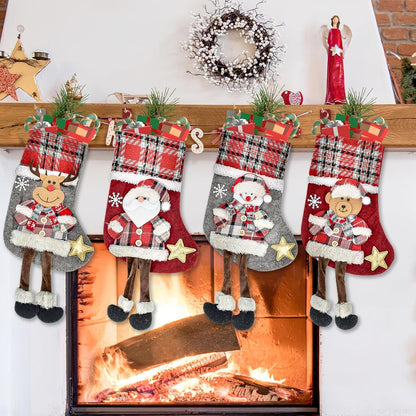 4er Set 3D Weihnachtsstrümpfe Festliche Deko Nikolausstrümpfe 34cm