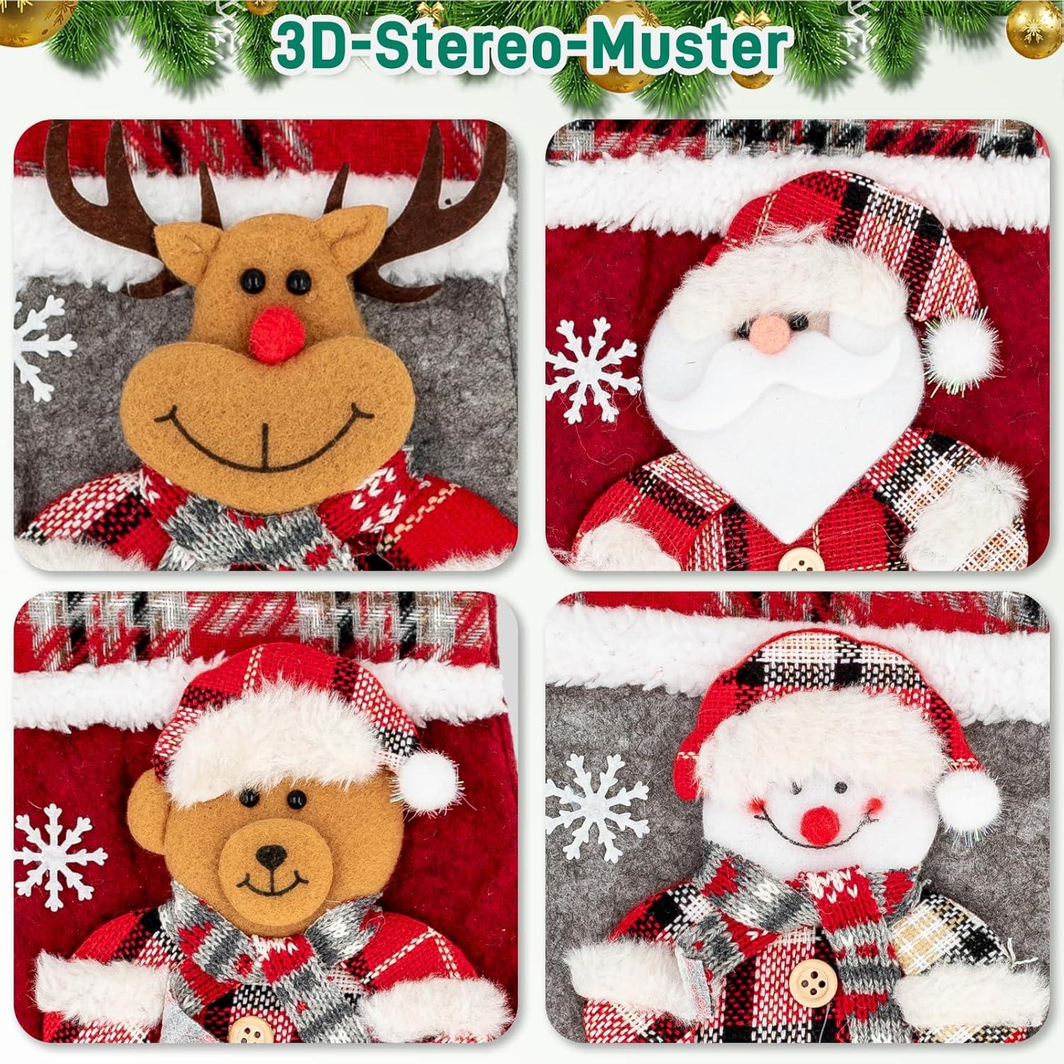 4er Set 3D Weihnachtsstrümpfe Festliche Deko Nikolausstrümpfe 34cm