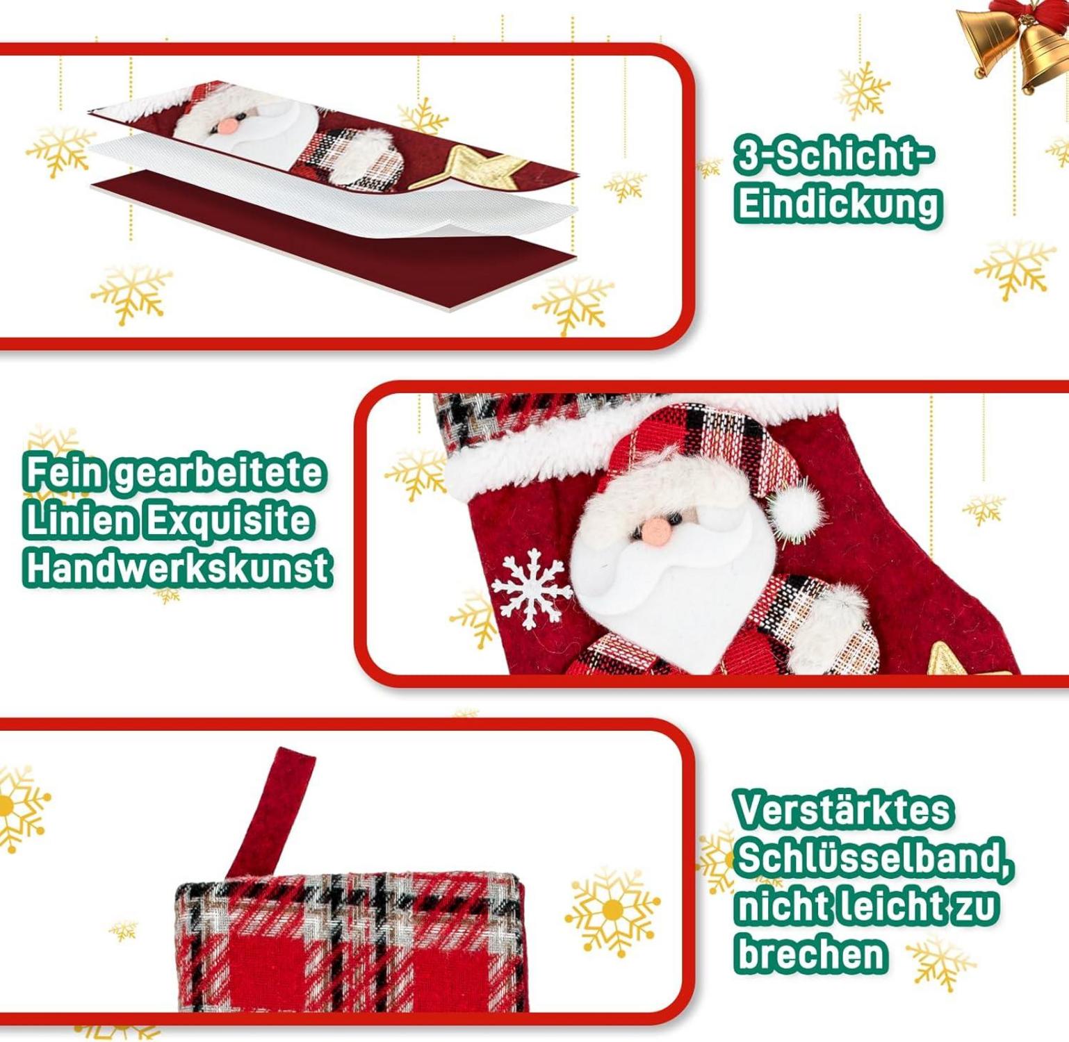Weihnachtsstrumpf Set 4x34cm Nikolausstrümpfe für Weihnachtsdekoration