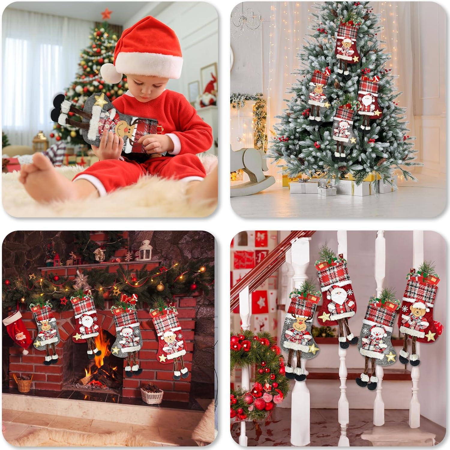 EDWINENE 4er Set Weihnachtsstrumpf 34cm Füllung Santa Rentier Schneemann