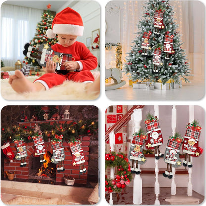 EDWINENE 4er Set Weihnachtsstrumpf 34cm Füllung Santa Rentier Schneemann