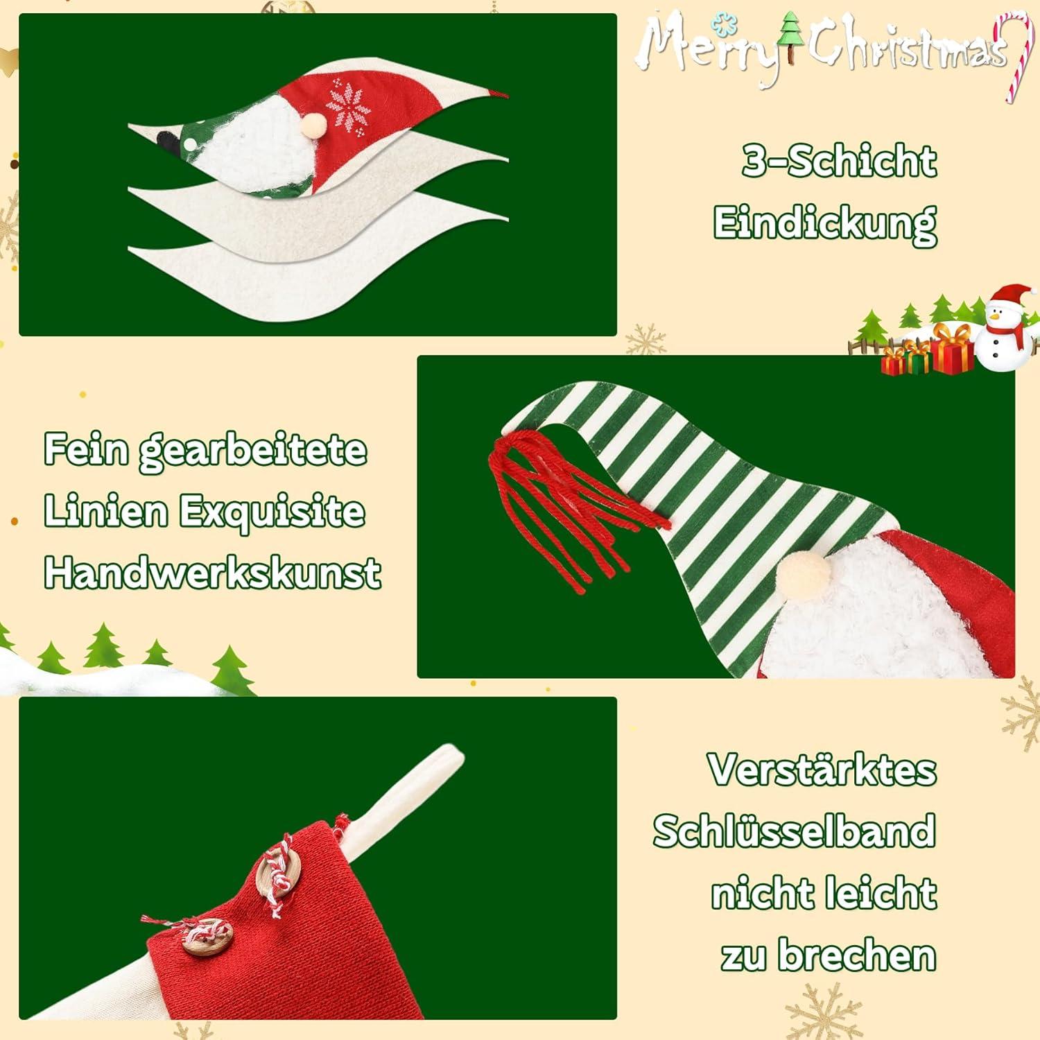 Große personalisierte Weihnachtsstrümpfe Set mit Weihnachtsmann 3D Dekoration