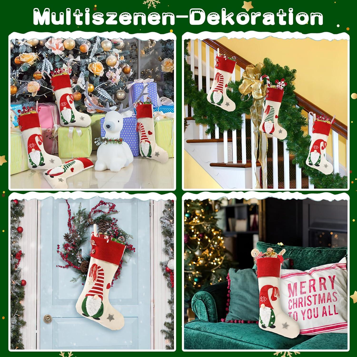 3er Set 45cm Weihnachtsstrümpfe mit 3D Weihnachtsmann - Dekoration & Geschenk