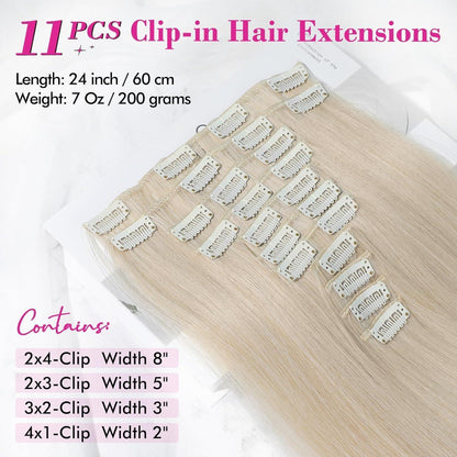 Clip-in Haarverlängerung Hellblond 61cm – 11-teiliges Set