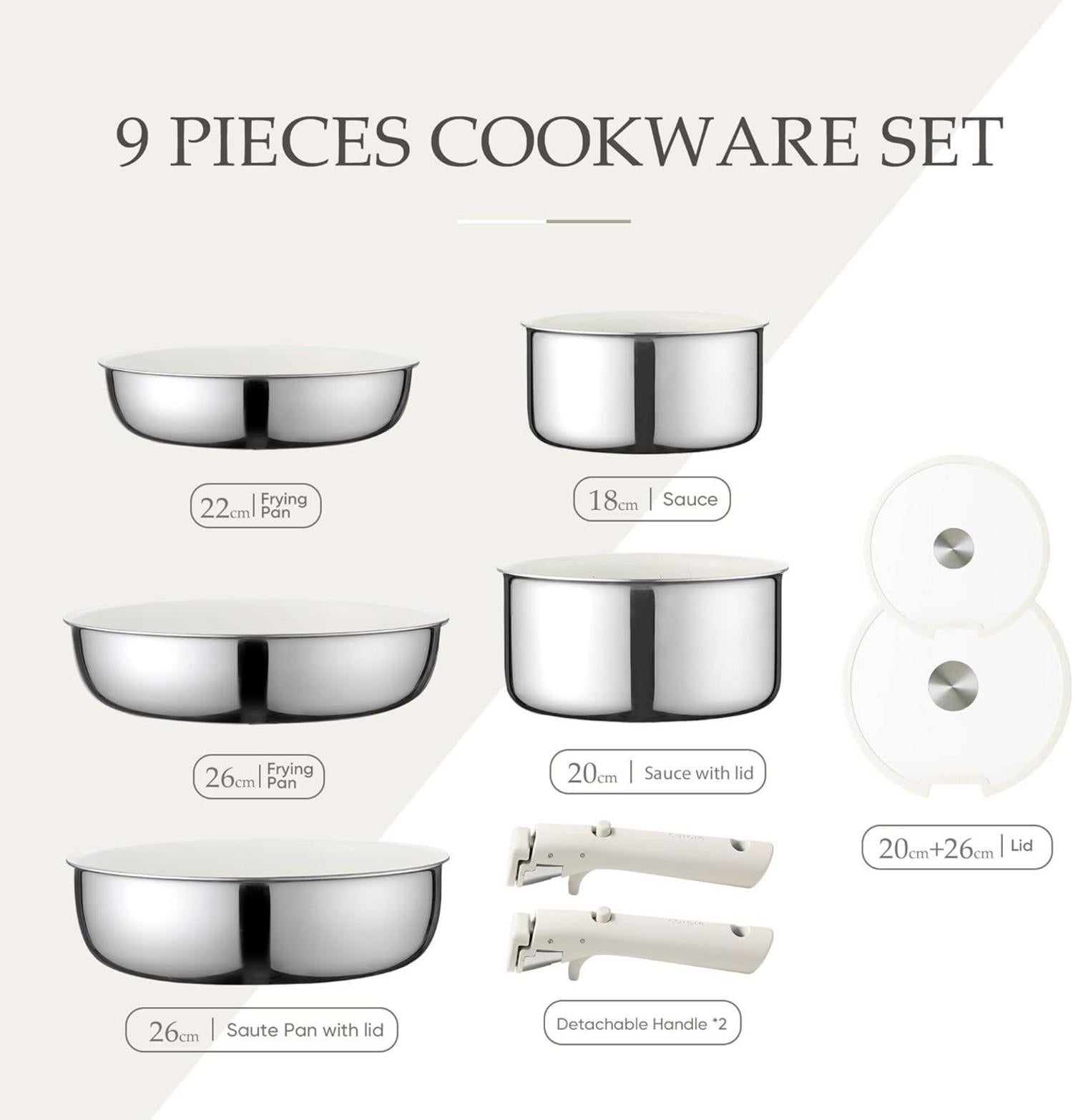 CAROTE 9-teiliges Edelstahl Töpfe Pfannen Set, Induktion