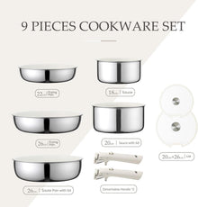 CAROTE 9-teiliges Edelstahl Töpfe Pfannen Set, Induktion