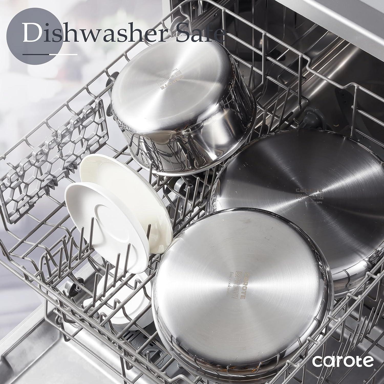 CAROTE Topfsets Pfannenset 9-teilig - Induktion Edelstahl Kochgeschirrset mit Glasdeckel