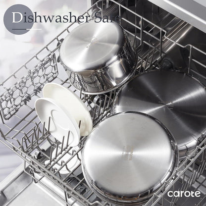 CAROTE Topfsets Pfannenset 9-teilig - Induktion Edelstahl Kochgeschirrset mit Glasdeckel