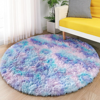 Flauschiger Rundteppich Blau-Violett 200x200 cm – Weicher Kuschelteppich