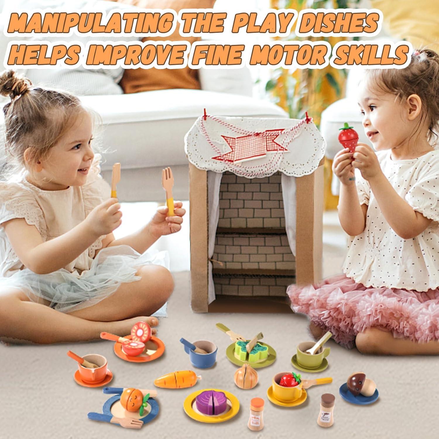 GAGAKU Kinder Holz Geschirrset Spielküche Zubehör 26-teilig