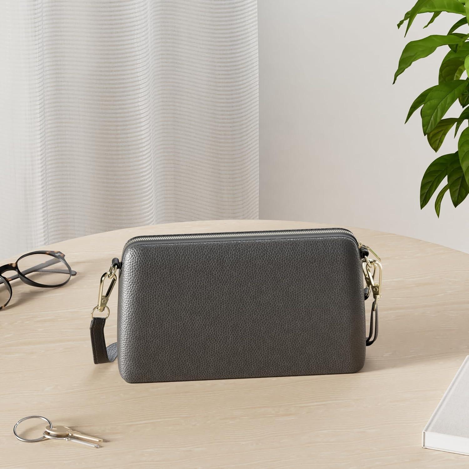Umhängetasche Damen Leder Crossbody Geldbörse Schwarz