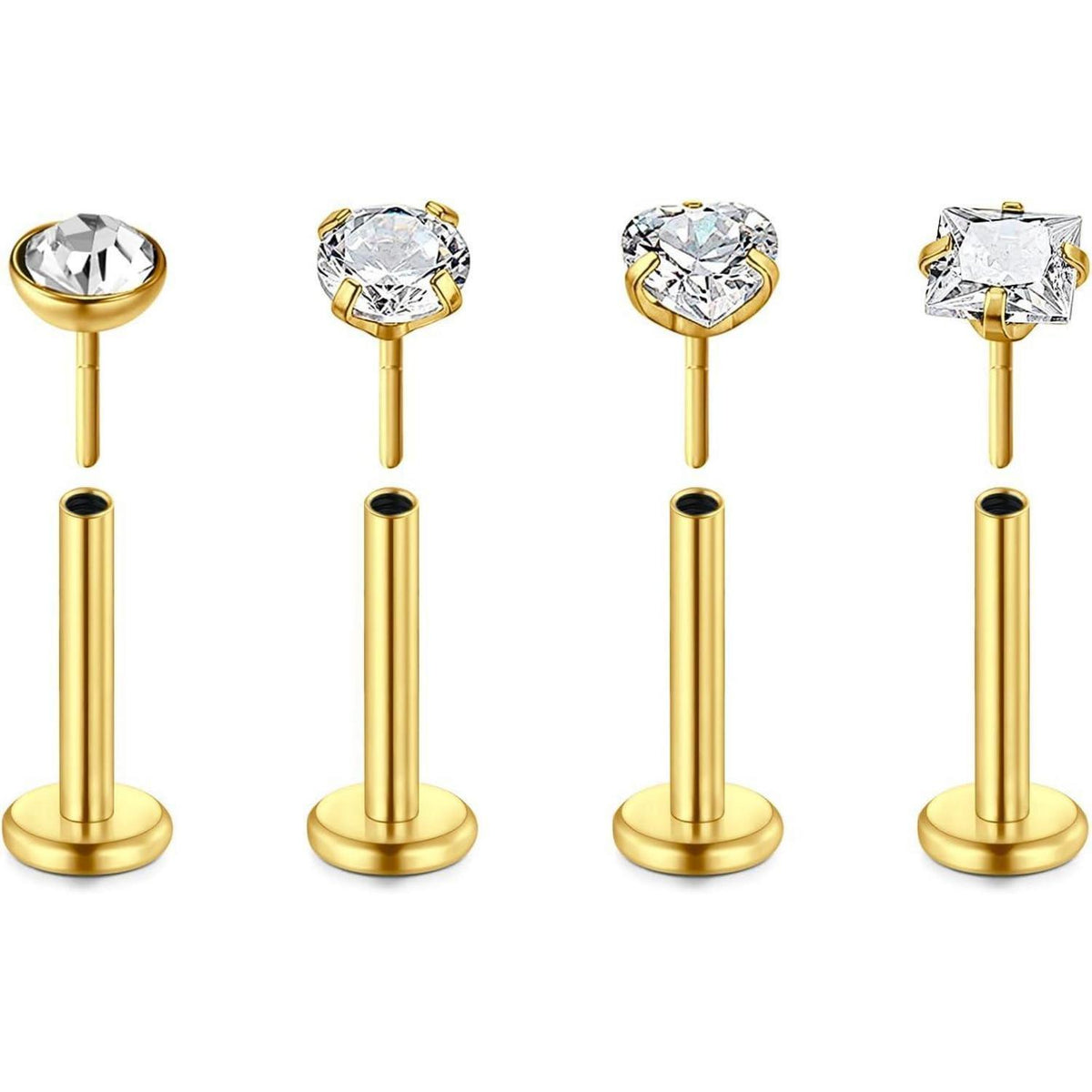 Chirurgenstahl Lippenpiercing Push In 16G Labret Tragus Helix Ohrstecker Gold