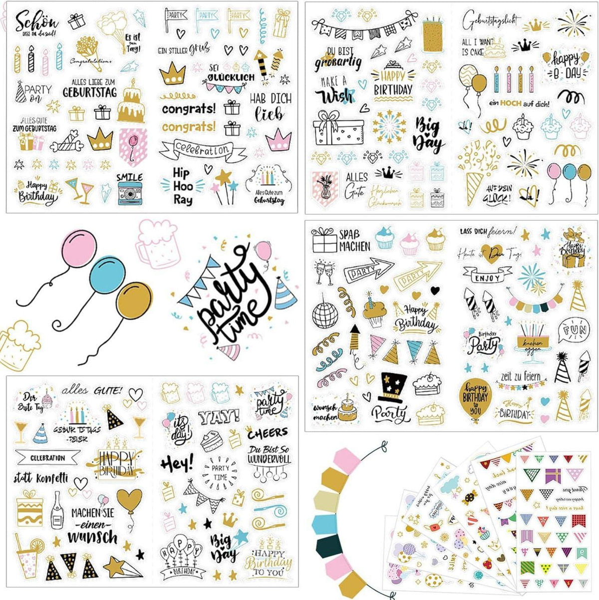 350 Stück Geburtstag Sticker Set Glitzer Fotoalbum Kinder Gästebuch