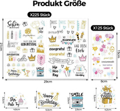 VIKY® 350 Stück Glitzer Geburtstag Sticker Set für Fotoalbum