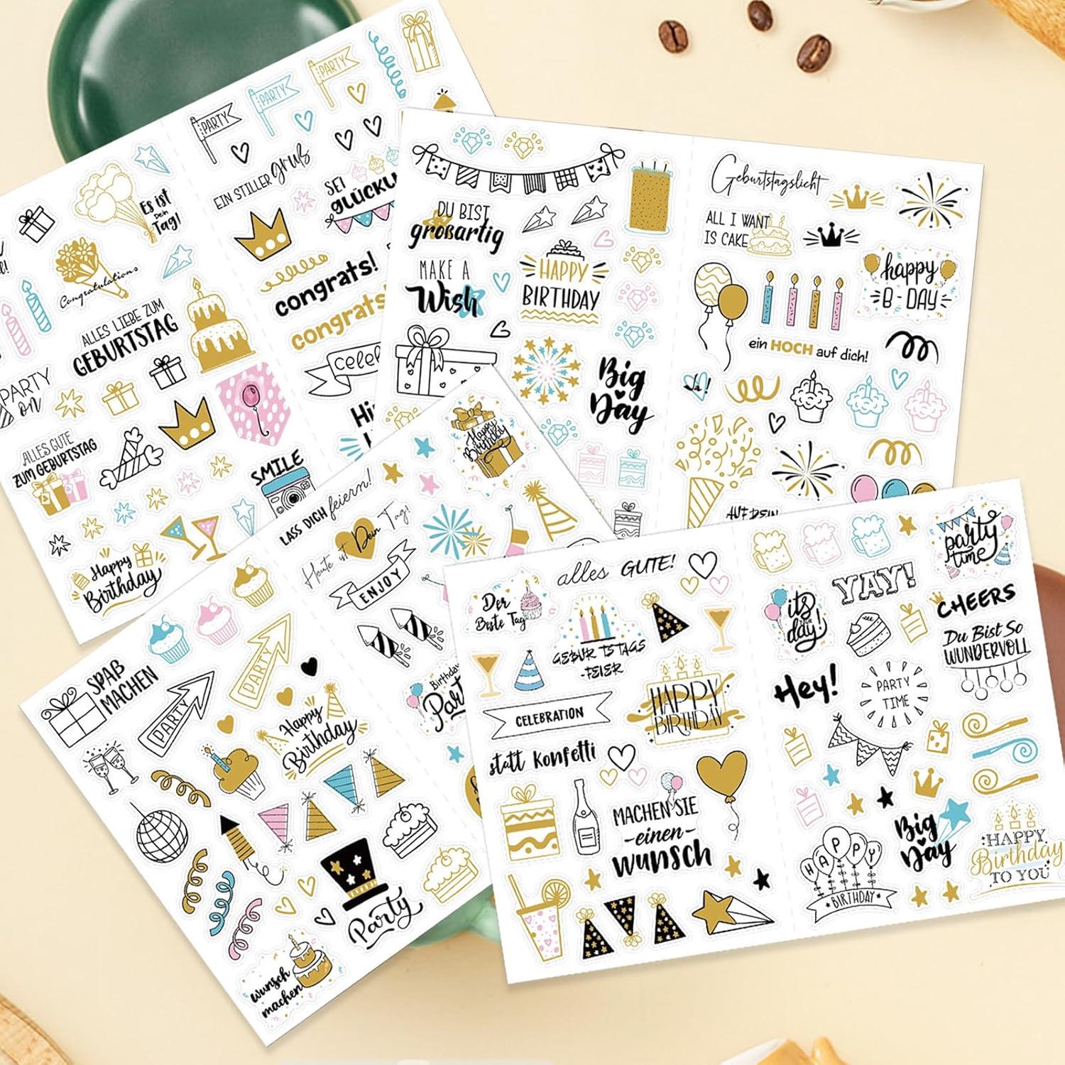 350 Stück Geburtstag Sticker Set Glitzer Fotoalbum Kinder Gästebuch