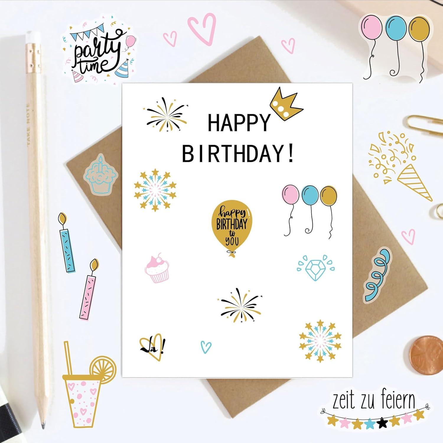 VIKY® Geburtstag Sticker Set 350 Glitzer Sticker Fotoalbum Kinder