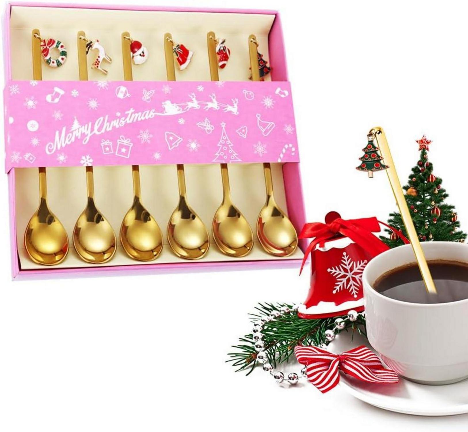 Weihnachtslöffel Set Edelstahl Geschenkbox Gold