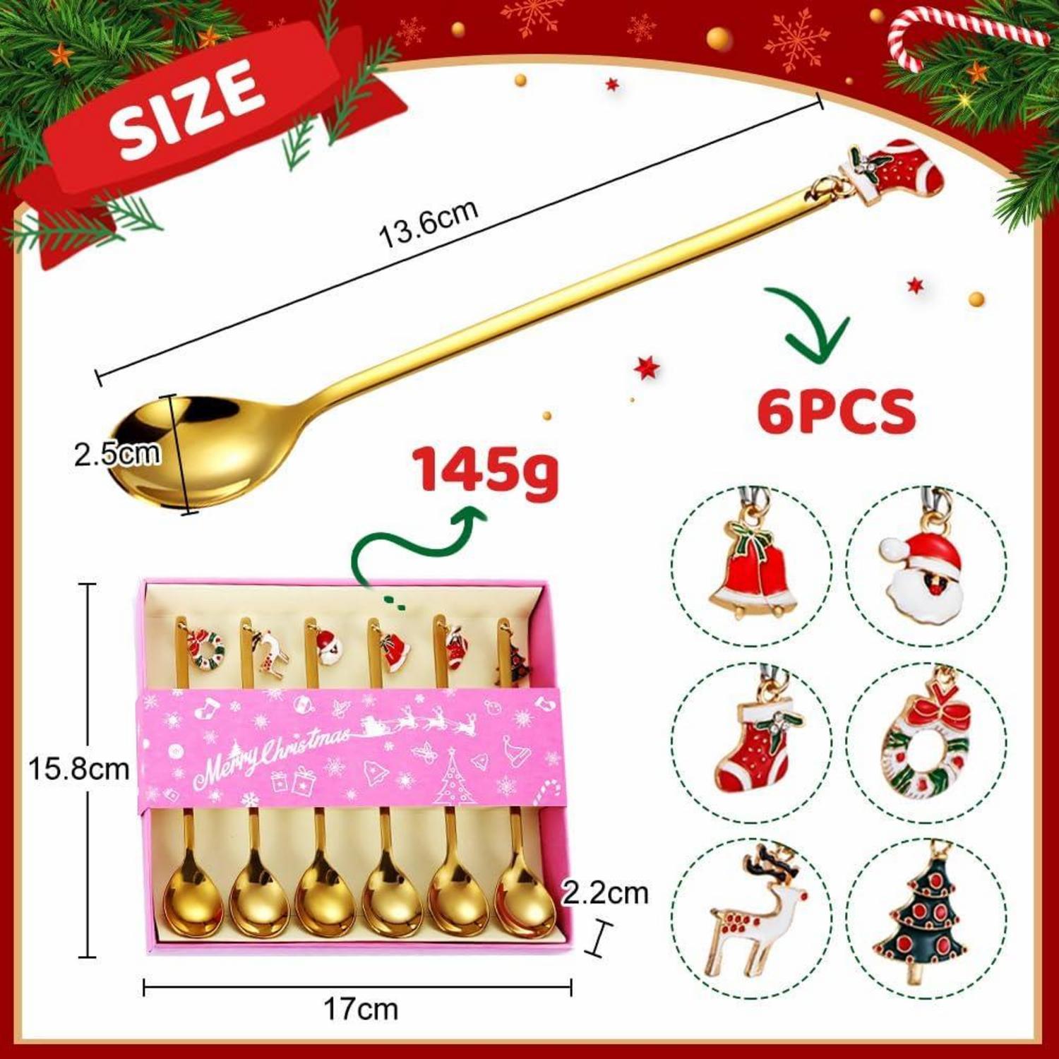 Weihnachtslöffel Set 6 Stück Edelstahl Geschenkbox Gold