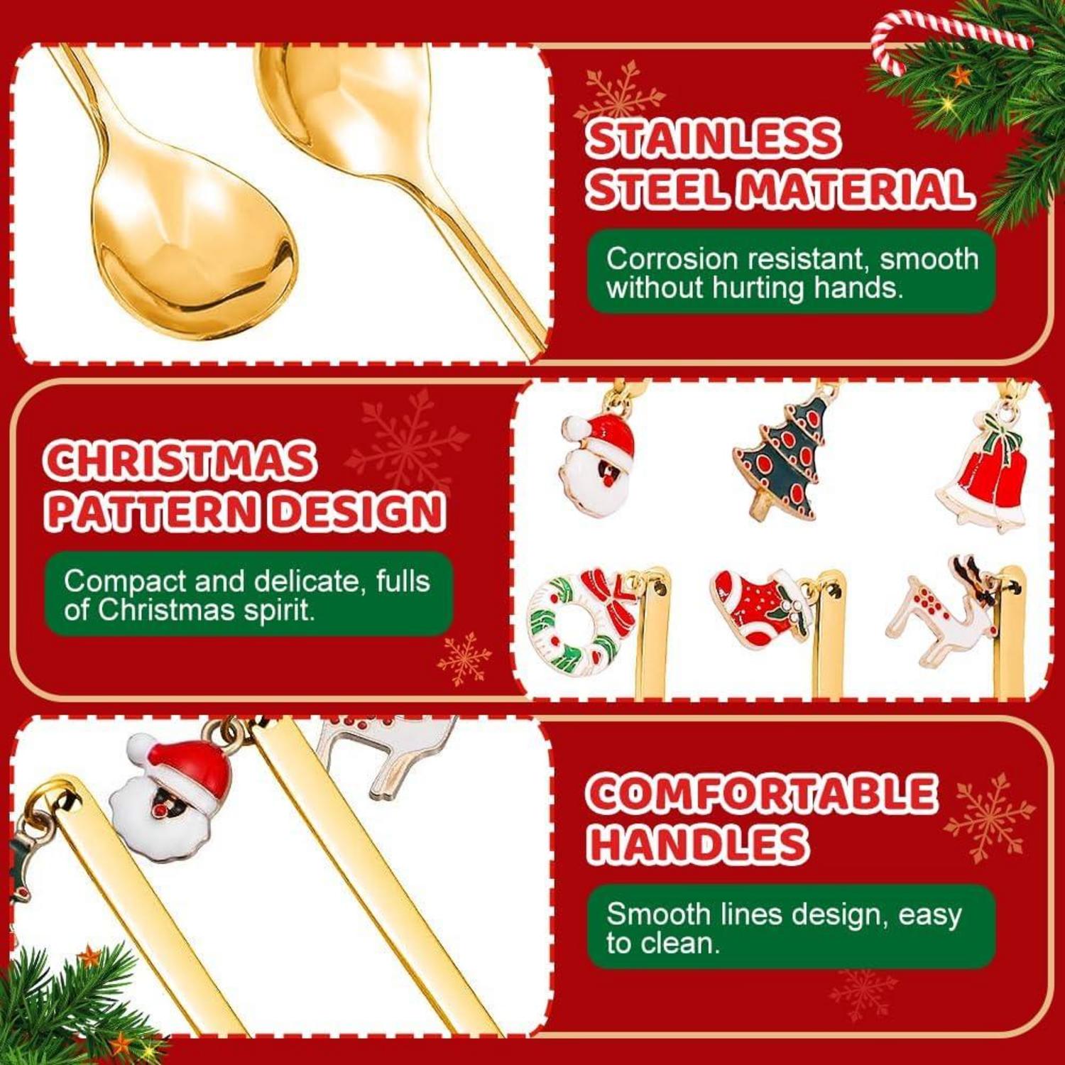 Weihnachtslöffel Set Edelstahl Geschenkbox Gold