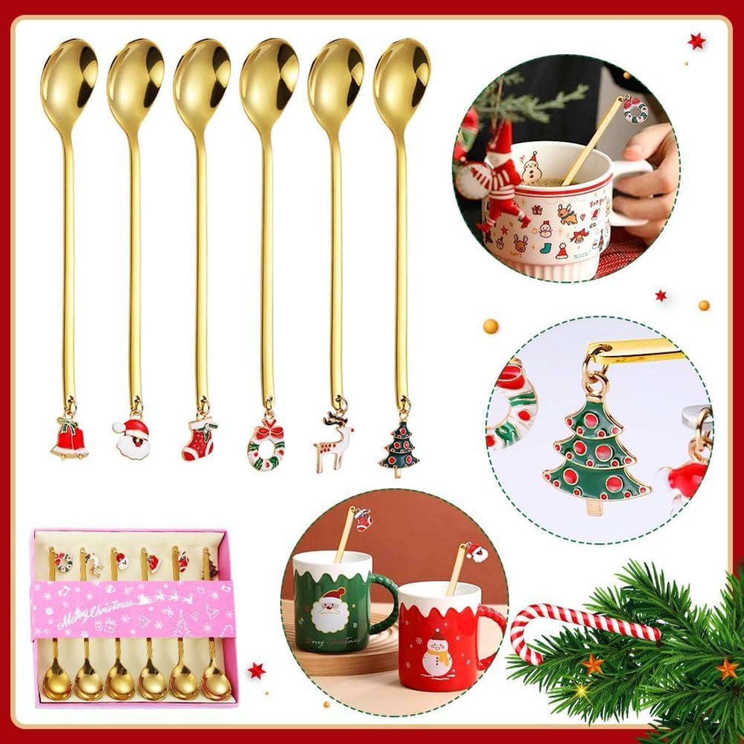 Weihnachtslöffel Set 6er Kaffeelöffel Edelstahl Geschenkbox Gold