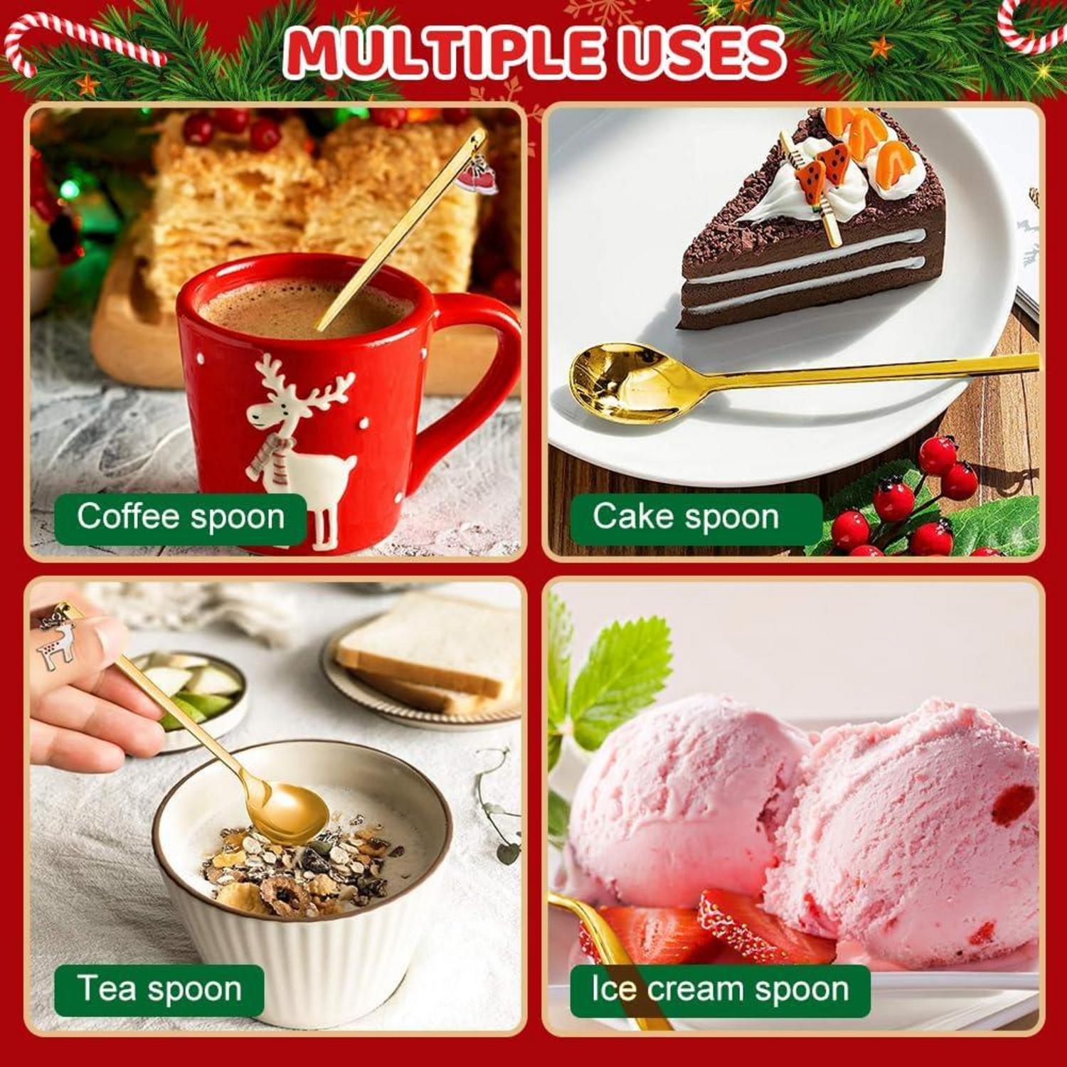 Weihnachtslöffel Set 6 Stück Edelstahl Geschenkbox Gold