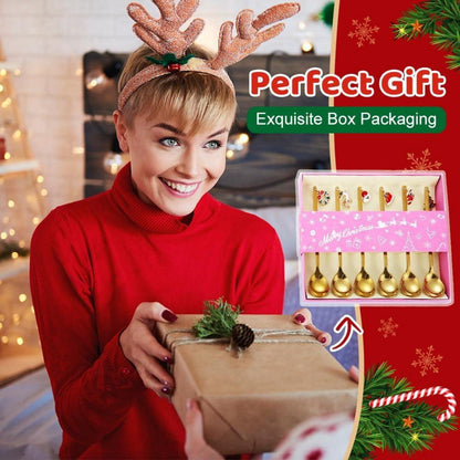 Weihnachtslöffel Set 6er Kaffeelöffel Edelstahl Geschenkbox Gold