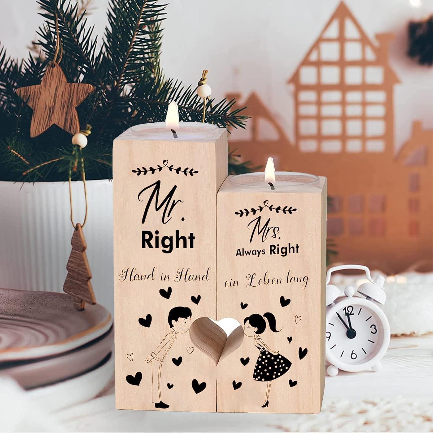 Herzförmiger Kerzenhalter Hochzeit Verlobung Geschenkidee Holz gravur