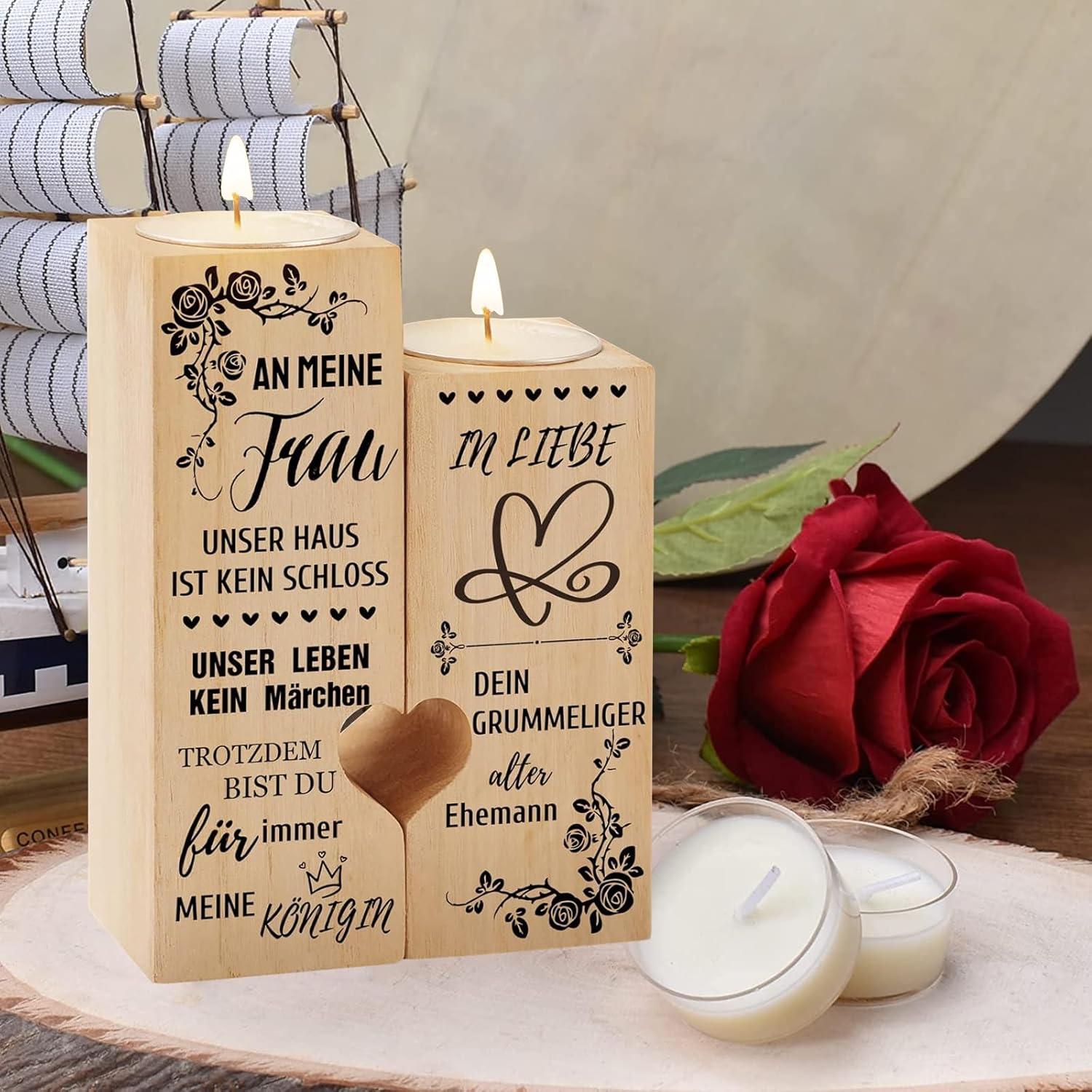 Kerzenständer Ich Liebe Dich Geschenk Frauen Männer Paar Holz gravur