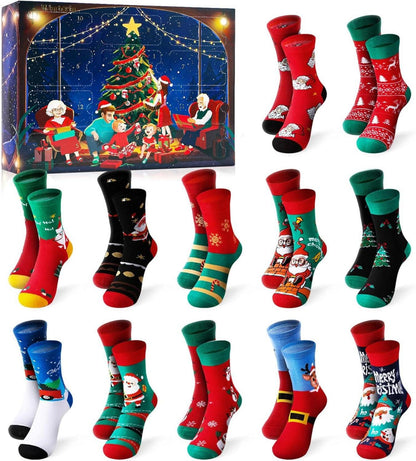 12 Paare Lustige Weihnachtssocken Adventskalender 2024 Frauen