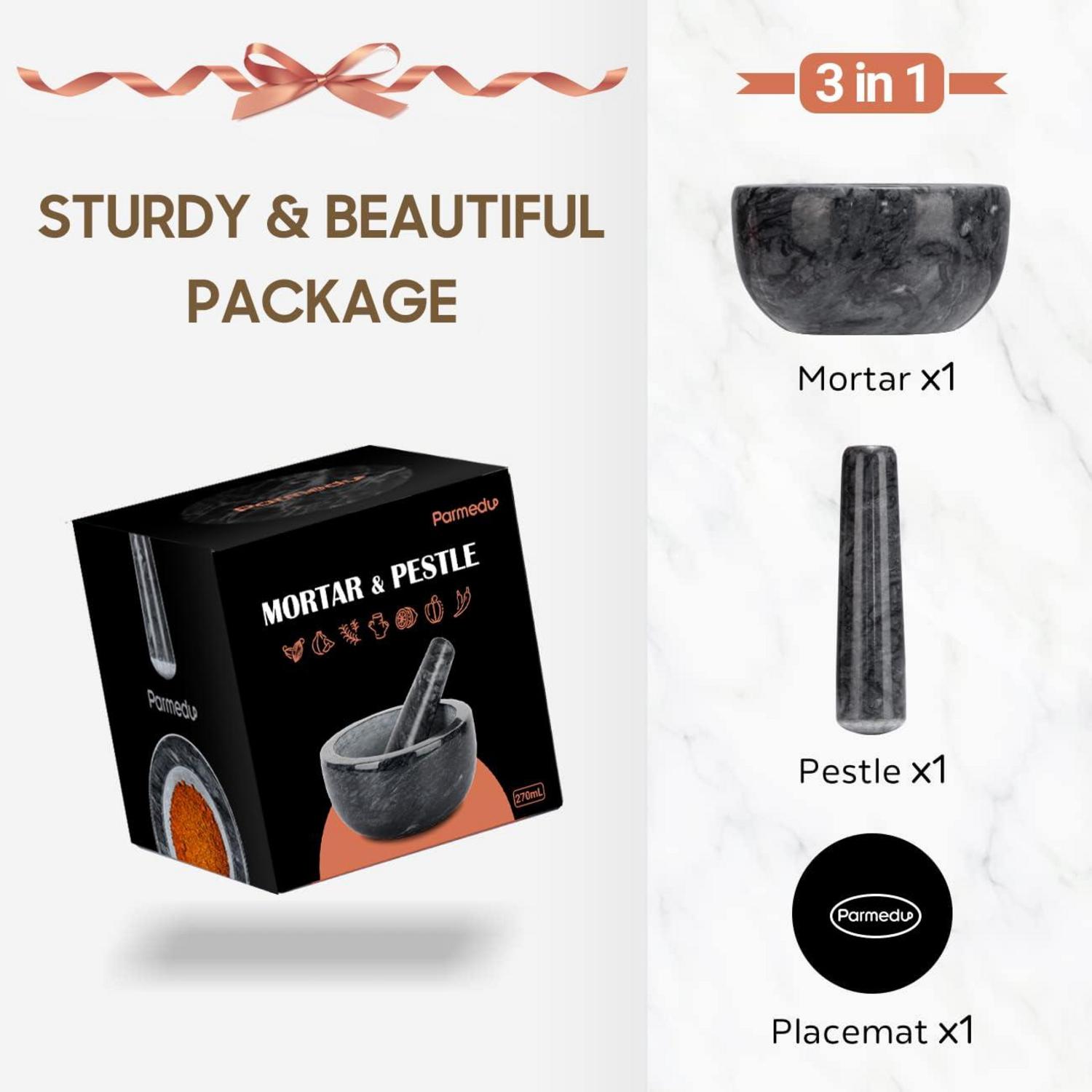 Marmor Mörser und Stößel Set 14cm Naturstein Küchenmühle Schwarz