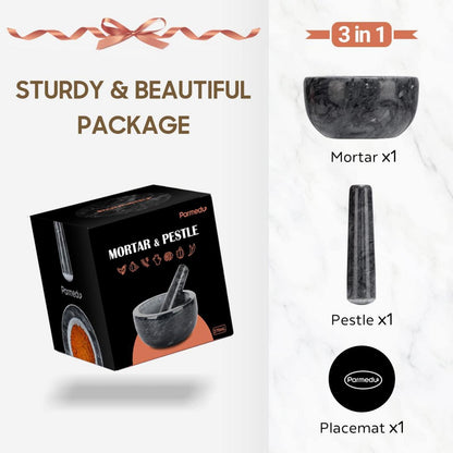 Marmor Mörser und Stößel Set 14cm Naturstein Küchenmühle Schwarz