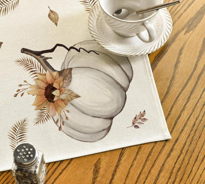 Artoid Herbst Tischdecke Streifen Kürbisse Blätter 85x85 cm Beige