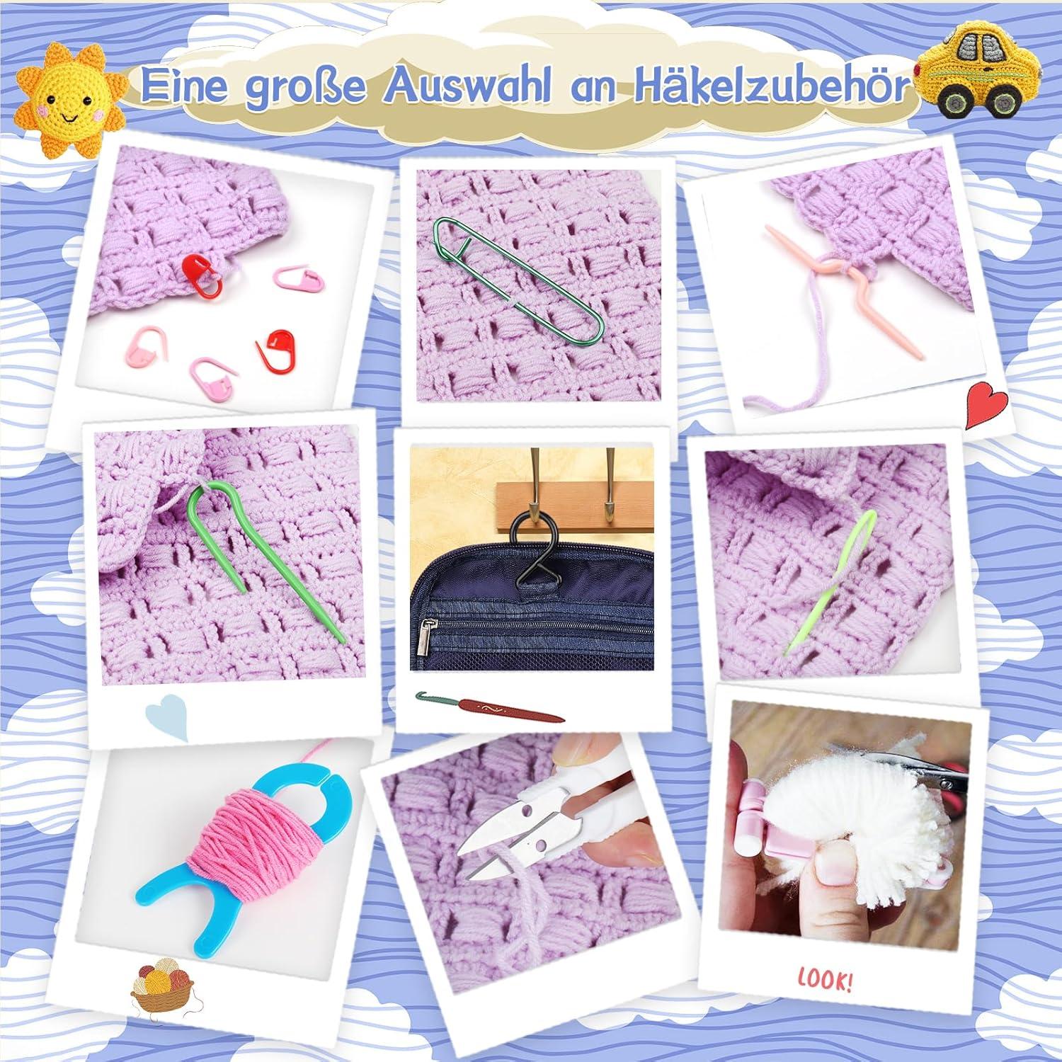 Häkelset für Anfänger - 15 Wolle, Häkelnadeln, Zubehör, Tasche