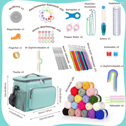 Aeeque 101 PCS Häkelset mit Wolle und Häkelzubehör, Komplett