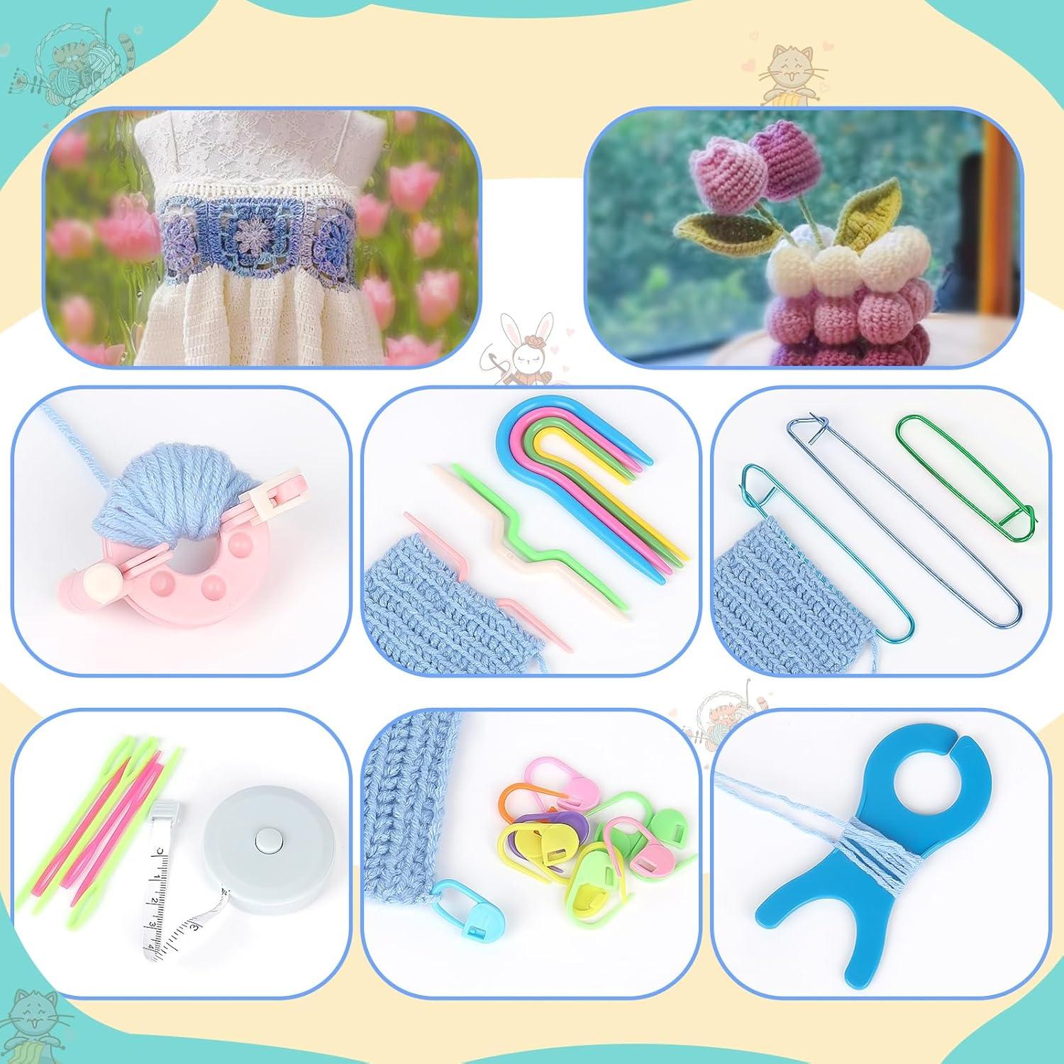 Aeeque 101 PCS Häkelset Wolle Gummigriff Anfänger Häkeln Kit Schal Mütze