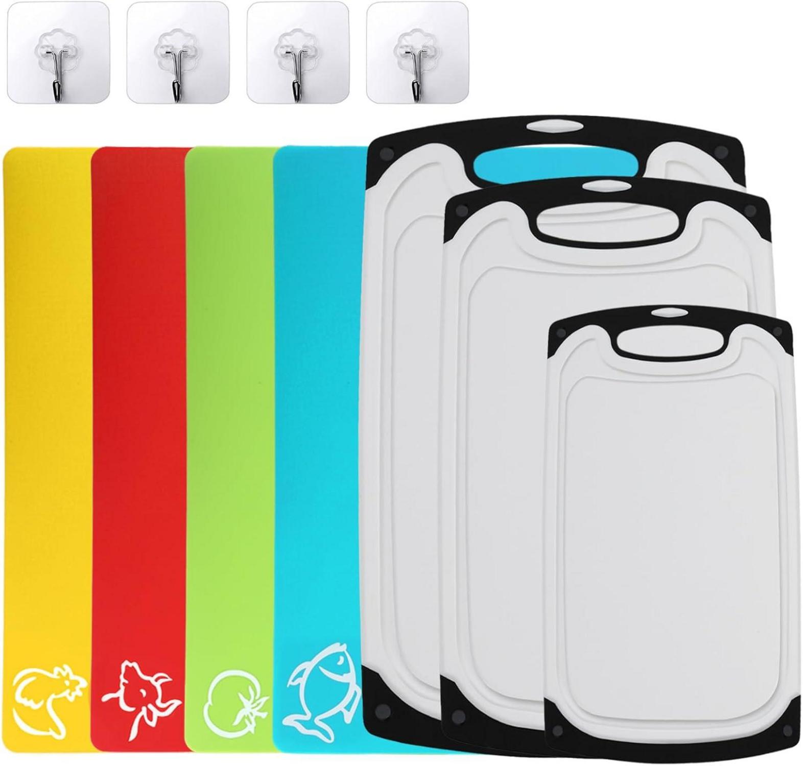 Schneidebrett 3er-Set mit 4 Flexiblen Schneidebrett und 4 Haken