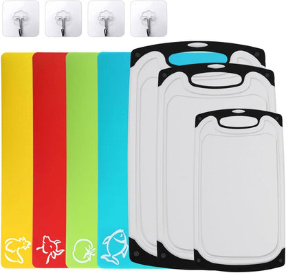 Schneidebrett 3er-Set mit 4 Flexiblen Schneidebrett und 4 Haken