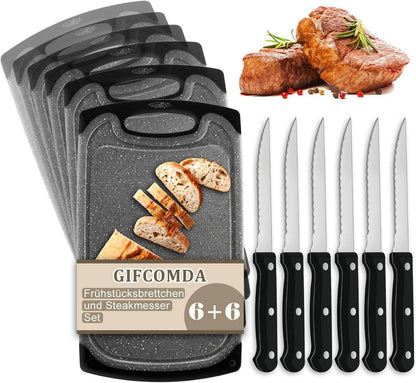 Frühstücksbrettchen Set mit Saftrille und Steakmessern