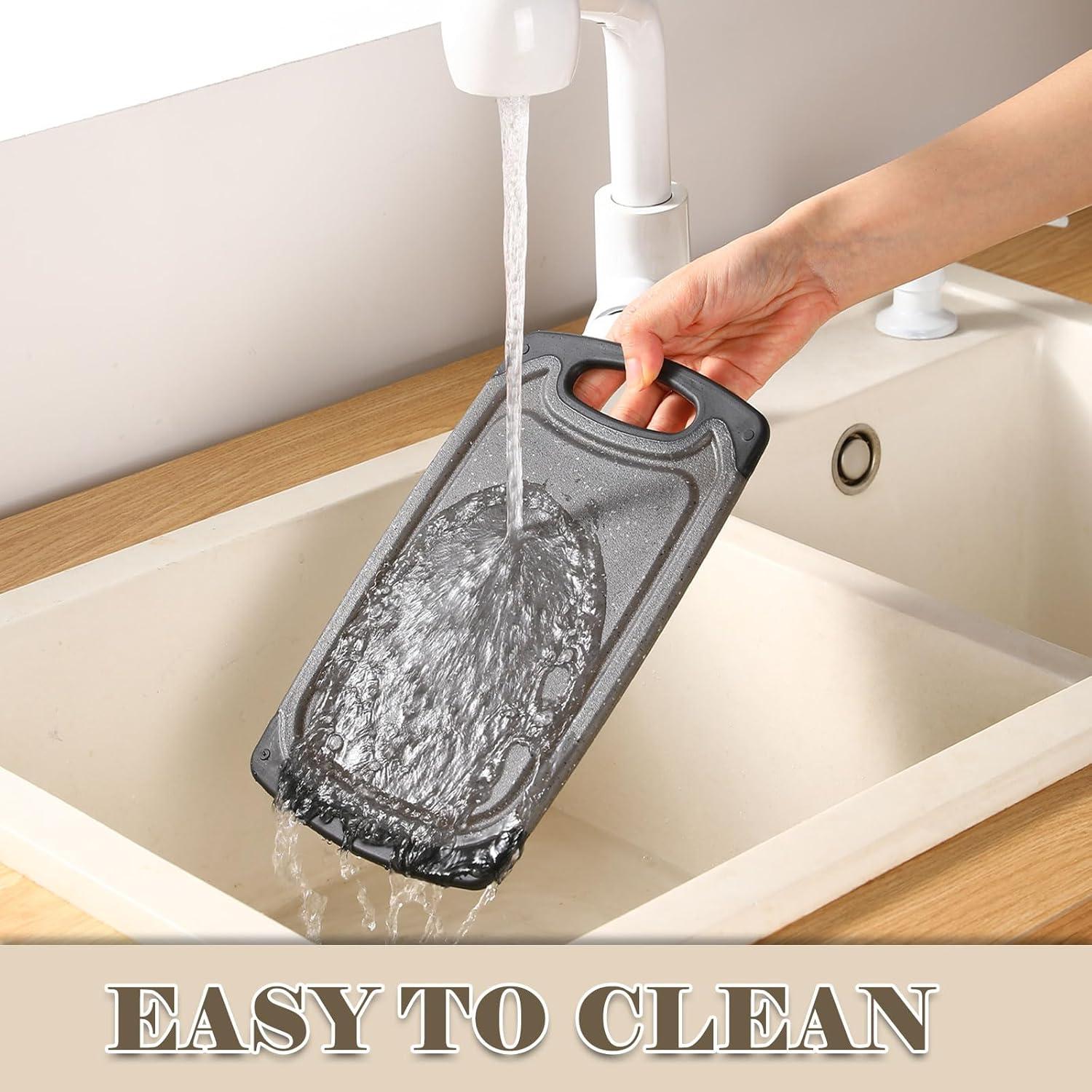 Frühstücksbrettchen 6er Set mit Steakmessern 25x15cm Dunkelgrau