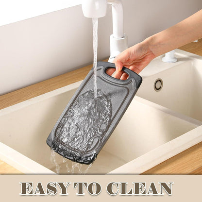 Frühstücksbrettchen 6er Set mit Steakmessern 25x15cm Dunkelgrau