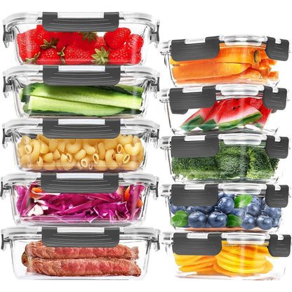 10er Pack Glas-Frischhaltedosen Set BPA-frei luftdicht