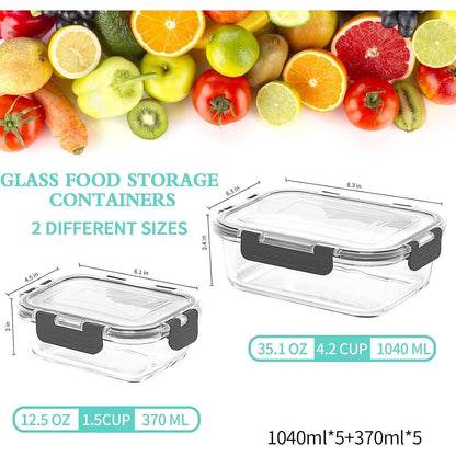 10er Pack Glas-Frischhaltedosen Set BPA-frei luftdicht