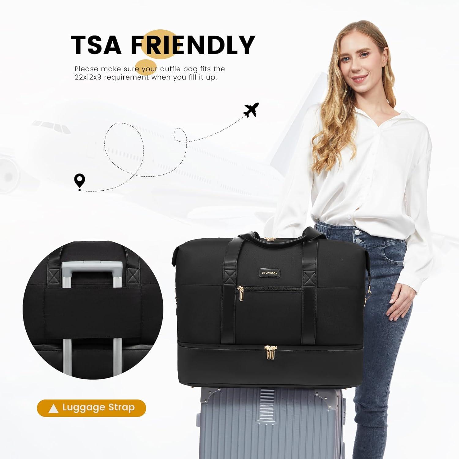 Weekender Bag Reisetasche Damen mit Schuhfach und Nassfach, Schwarz