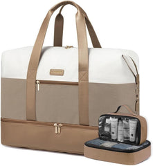 Weekender Bag für Flugzeug Reisen mit Schuhfach in Beige Khaki