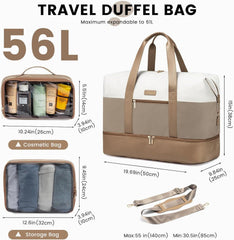 Weekender Bag für Flugzeug Reisen mit Schuhfach in Beige Khaki