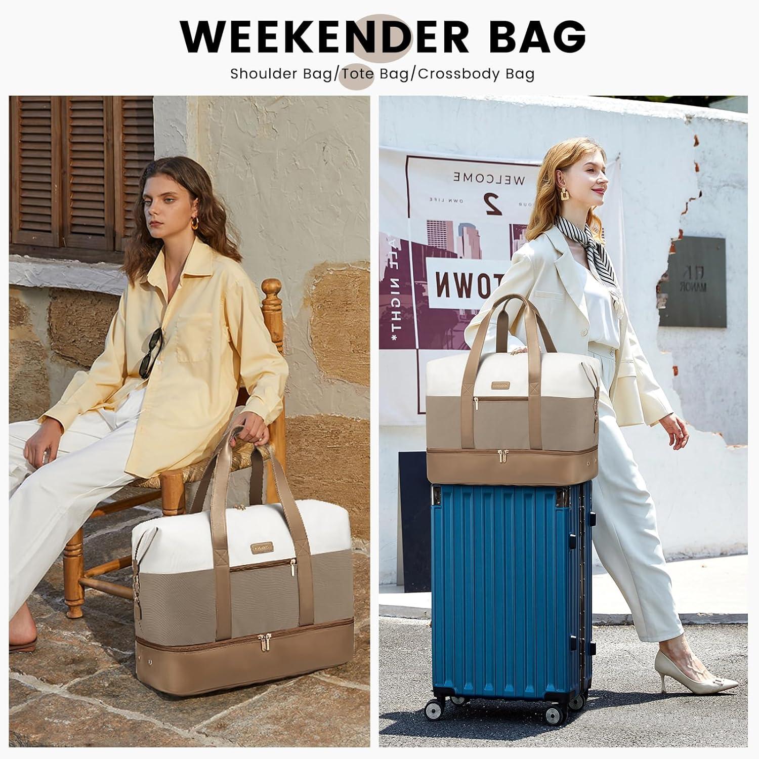 Weekender Reisetasche Damen Handgepäck Sporttasche Flugzeugtasche Beige